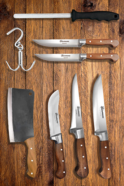 Sürmene Bıçakçı Hacı Ahmet Profesyonel Eller Ahşap Kasap, Kurban ve Et Bıçakları Seti