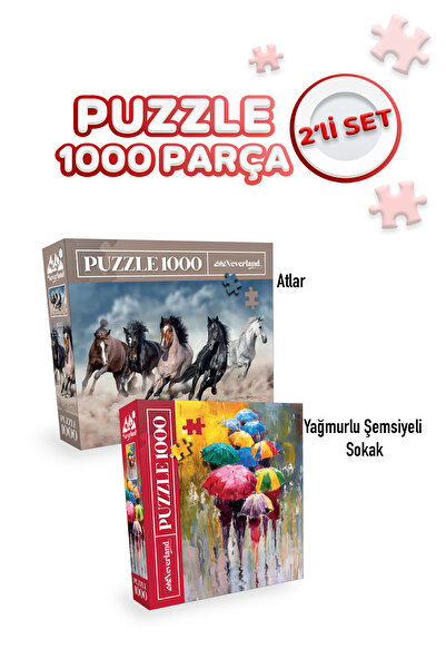 Neverland 2 ADET 1000 PARÇA PUZZLE - ŞEMSİYELER ve ATLAR