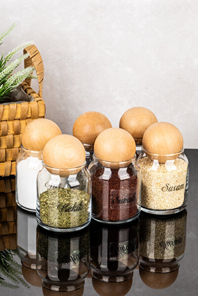 DNS HOME 6 Pcs Ball Lid Glass Jar Spice Jar Transparent Labeled Storage Container Spice Jar Set 300ml