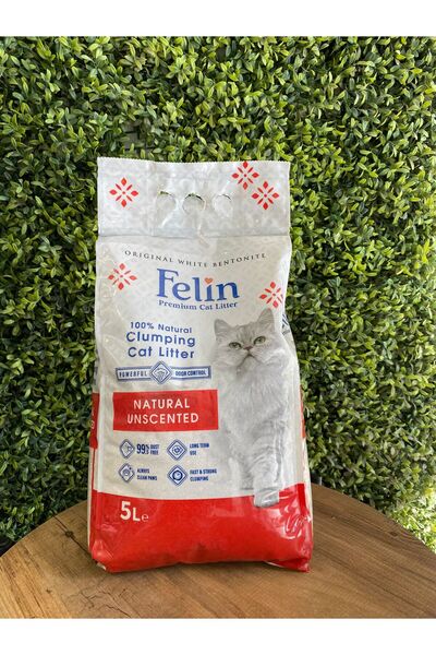 FELİN Natural Doğal Kokusuz Topaklanan Ince Taneli Kedi Kumu 5 Lt