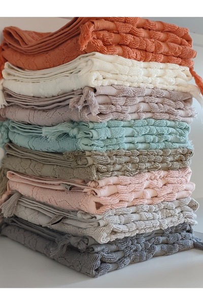 Sevim Authentic Fringed Tile Hand Towel 50X90 cm - 100% Cotton - Soft and Water Absorbent