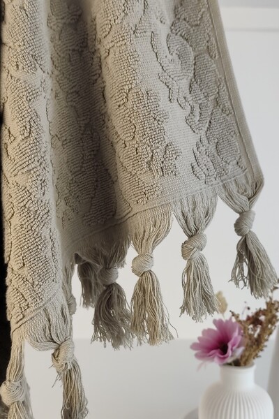 Sevim Authentic Fringed Beige Hand Towel - 50X85 - Stylish and Functional Design
