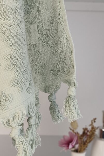 Sevim Автентична рушник з бахромою 50x90 см - 100% бавовна - світло-зелений - м'який і вологовбираючий