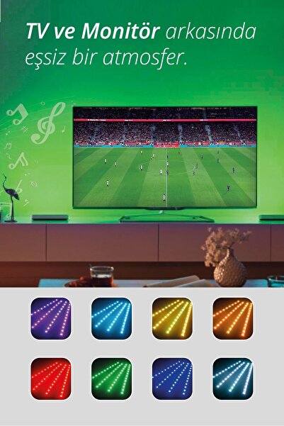 Piranha 8875 Sese Duyarlı Led Ambiyans Tv Arkası & Dekoratif Aydınlatma / Usb Tak Çalıştır / Uzaktan Kumanda