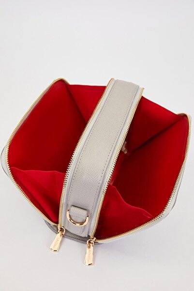 Levidor Gri Çift Fermuarlı Ayarlanabilir Omuz Çantası