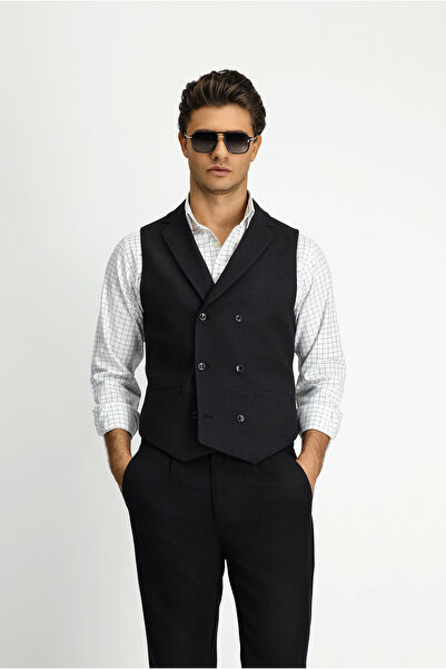 Kiğılı Slim Fit Dar Kesim Desenli Klasik Kruvaze Yelek