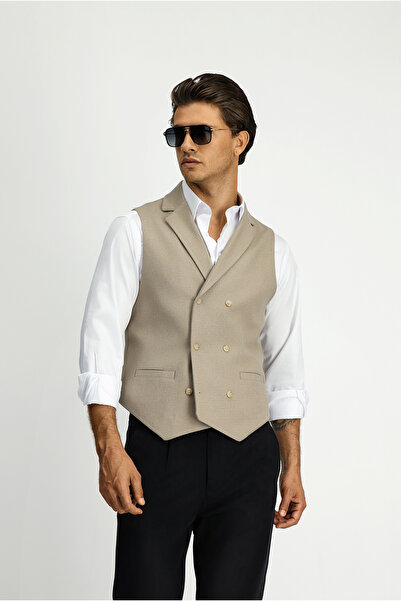 Kiğılı Slim Fit Dar Kesim Desenli Klasik Kruvaze Yelek