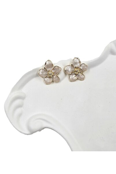 La Clarte Kadın Altın Renk Şampanya Çiçek Model Küpe – Işıltılı ve Zarif Dokunuş