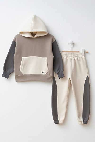 Minipodyum Σετ αθλητική φόρμα με κουκούλα για αγόρια με χρωματικό μπλοκ