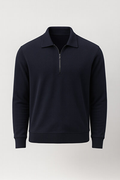 Valiberta Eric Relax Fit Півзастібка-блискавка Поло-комір Селонік Тканина Чоловічий Світшот - Синій