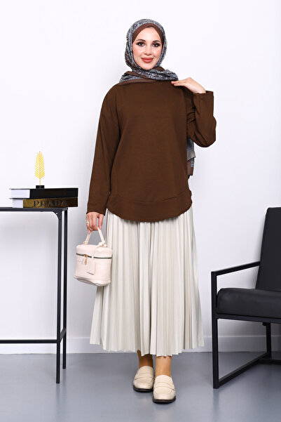 İmajButik Brown Crew Neck Modal Sweat