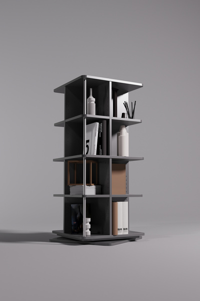 Creo Mobili Astrum Home Ofis Kitaplığı, 16 Raflı 4 Katlı Döner Raflı - Modern Tasarım, Antrasit