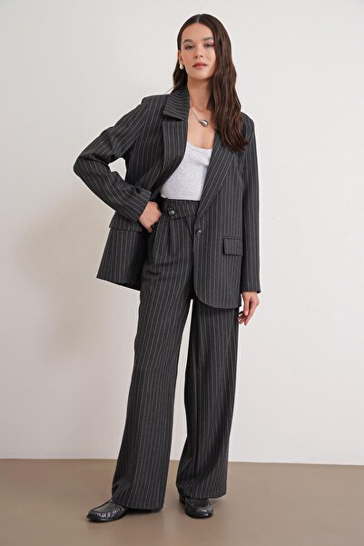 Mixray 4754 women's striped cross waist pants anthracite