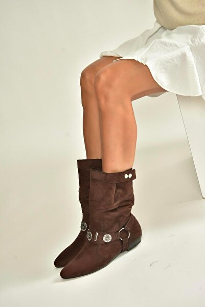 Fox Shoes V380519002 Kahverengi Süet Düz Tabanlı Rahat Kalıp Kadın Bot