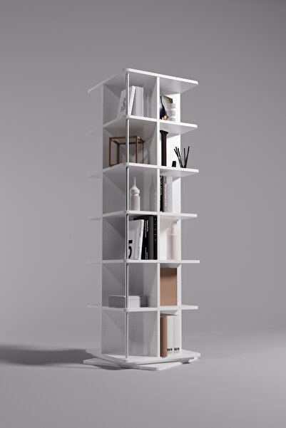 Creo Mobili Astrum Genç Odası İçin Döner Kitaplık, 6 Katlı 24 Raflı Kitaplık ...