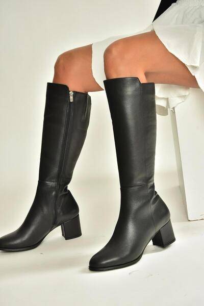 Fox Shoes V468213103 Black Genuine Leather Thick Heeled Women's Boots