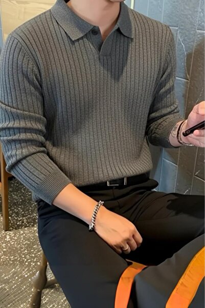 Oksit Ermanno Slim Fit Чоловічий поло з коміром Fitilli Трикотажний светр