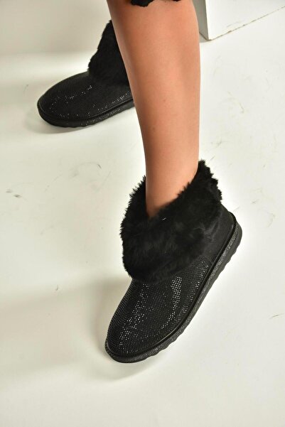 Fox Shoes V250014702 Siyah Süet Tüylü Kadın Bot