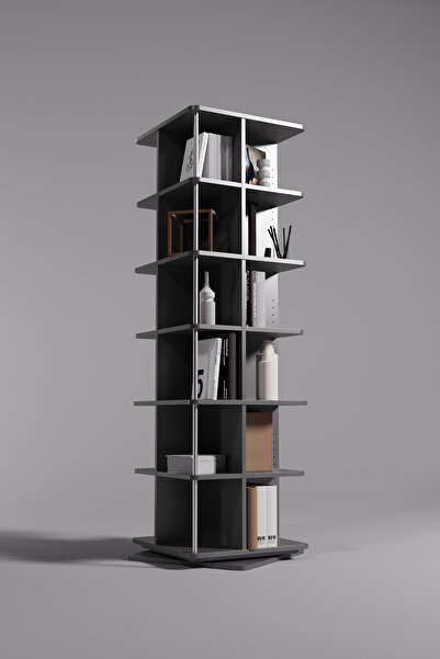 Creo Mobili Astrum Home Ofis Raflı Kitaplık, Modüler Sistem - 24 Raflı 6 Katlı Döner Raflı Kitaplık, Antrasit