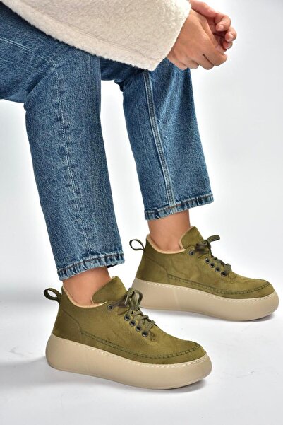 Fox Shoes T811845302 Khaki Suede Thick Soled Women's Shoes