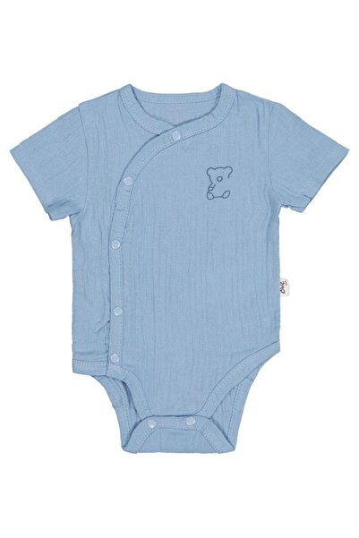 Civil Baby Ayıcık Baskılı 1-18 Ay Çıtçıtlı Badi - Mavi 9-12 Ay