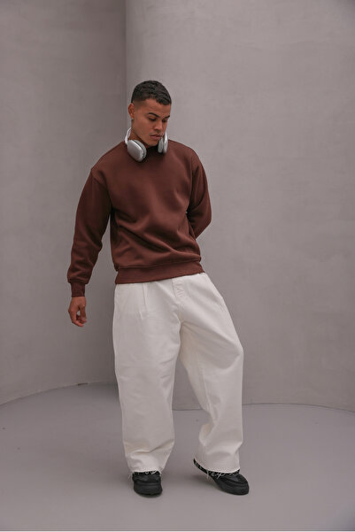 The Champ Clothing Ανδρικό φούτερ oversized Basic Brown – Crew Neck, 3 Thread Ş επένδυση fleece Fleece