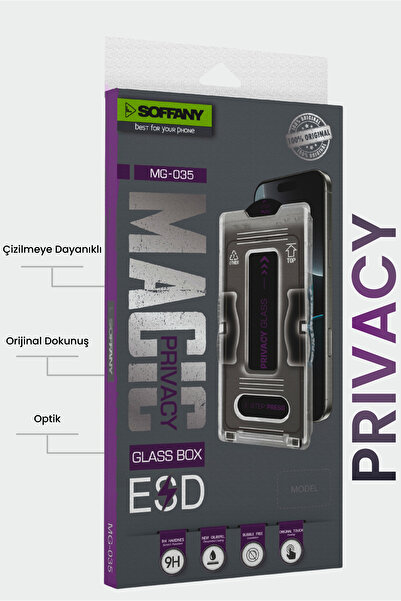Soffany MG035-033 iPhone 16 Pro Max Hayalet Görünümlü Mekanizmalı Temperli Cam Ekran Koruyucu