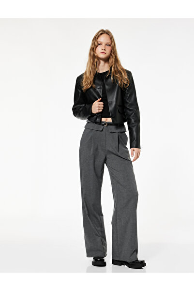 Koton Viscose Blend Wide Leg Fabric Trousers with Belt Detail