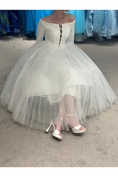 MARCATELLI Beyaz Saten Stefano Platform Topuklu Gelin Ayakkabısı