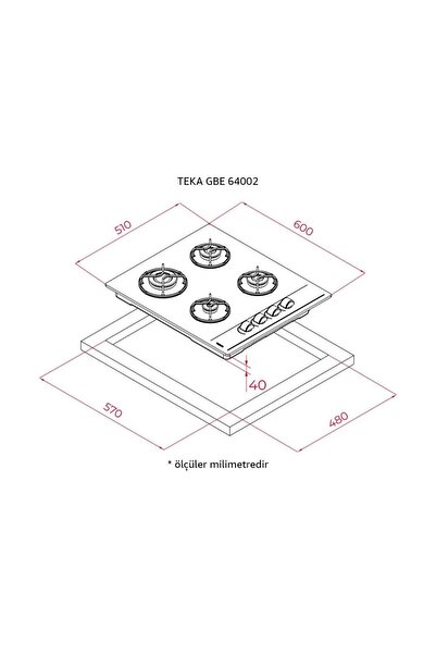 Teka GBE 64002 KBC BK E4, Ankastre Cam Ocak, Siyah, 60 cm