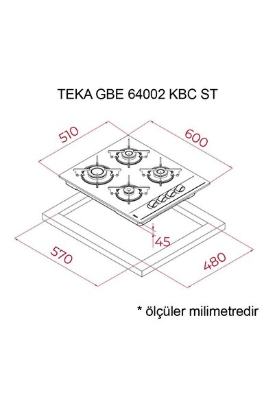 Teka GBE 64002 KBC ST Gri Ankastre Cam Ocak, 60 cm, 4 Gözlü