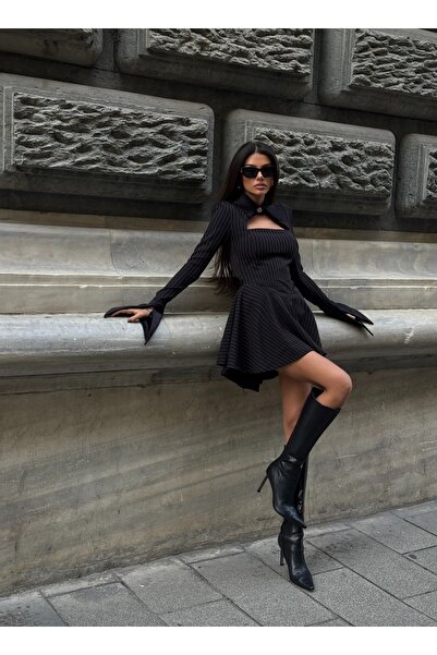 Friday Mood Kadın Çizgili Cut Out Tasarım Elbise