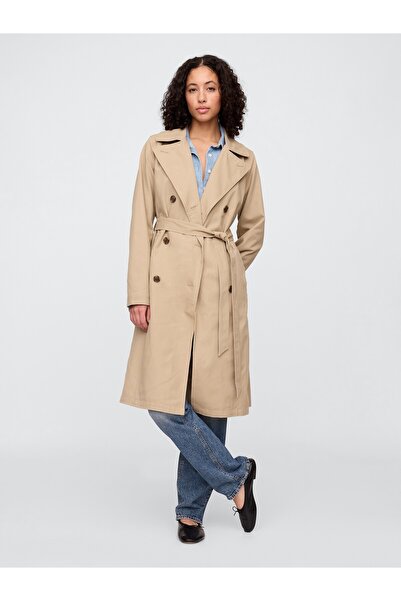 GAP Kadın Krem Kuşaklı Twill Trençkot