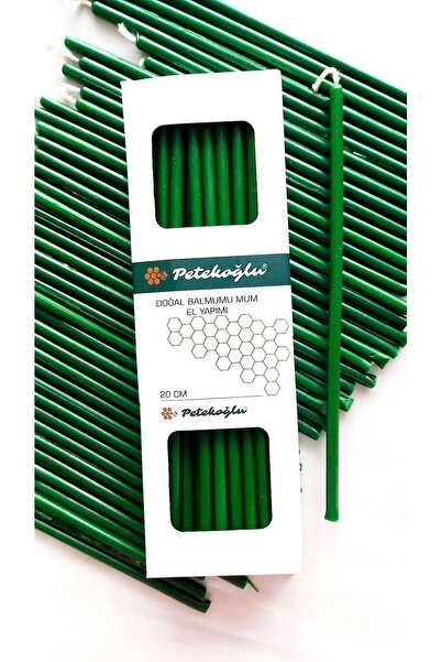 Petekoğlu (40 Adet Yeşil) Balmumu Mum Dilek Mumu Doğal Petek Ince Uzun Parti Ritüel Doğum Günü Mum