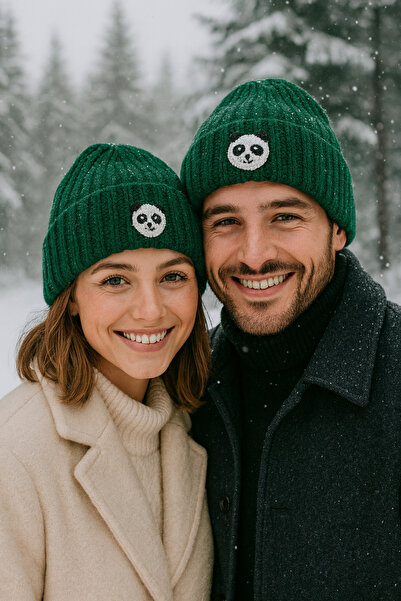 byebruketenci Зелена панда пунш Детайлна вълнена луксозна шапка