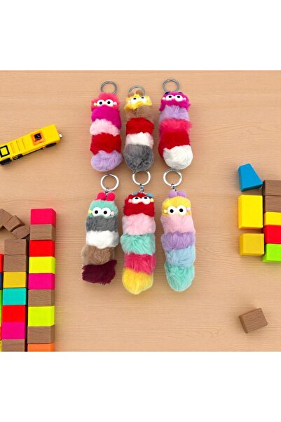 ALPJOY Furry Plush Colorful Caterpillar Keychain 1Pcs