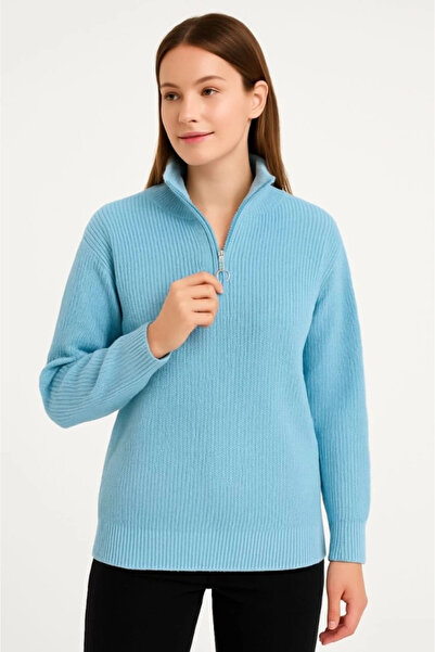Butik Women's Half-Zip Knit Sweater – Thessaloniki Knit, Stand-Up Collar, Cot...