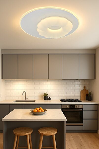 ESSLİGHT Bulut 50 cm Plafonyer LED Avize 3 Renk Işık Modlu (Beyaz / Sarı / Gün Işığı)