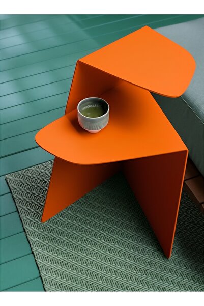 VoomeDesign Modern Metal Turuncu Yan Sehpa Dekoratif Ev Mobilyası