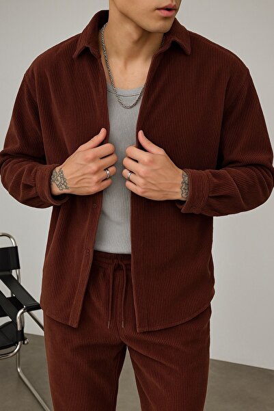 İLKCET MODA Мъжка кадифена риза с голям размер