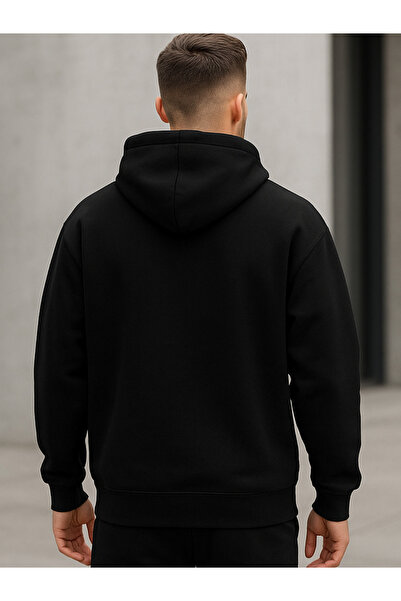 DEEPSENCE Erkek Siyah Oversize Kapüşonlu Sweatshirt