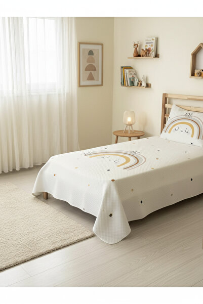 Evmila Gökkuşağı Desenli Bebek Ve Çocuk Baskılı Tek Kişilik Pike Takımı 160x2...