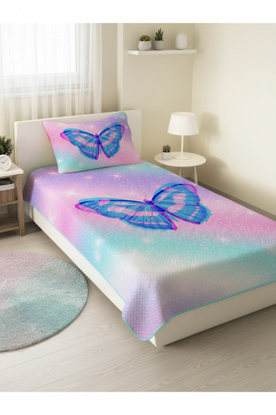 Evmila Kelebek Desenli Genç Ve Çocuk Baskılı Tek Kişilik Pike Takımı 160x230 ...