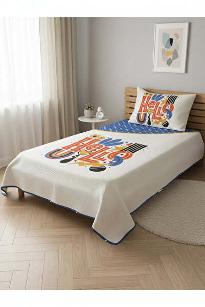 Evmila Hello Desenli Genç Ve Çocuk Baskılı Tek Kişilik Pike Takımı 160x230 Beyaz