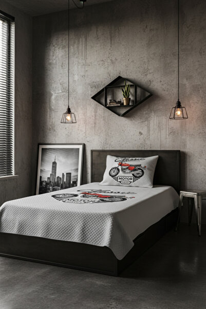 Evmila Klasik Motor Desen Tek Kişilik Çocuk Pike Takımı 160x220 cm