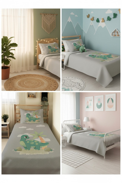 Evmila Dinozor Desen Tek Kişilik Çocuk Pike Takımı 160x220 cm