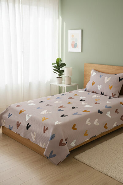 Evmila Renkli Kalpler Desenli Bebek Ve Çocuk Baskılı Tek Kişilik Pike Takımı 160x230 Kahverengi