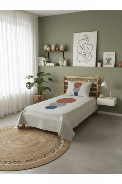 Evmila Modern Desenli Genç Ve Çocuk Baskılı Tek Kişilik Pike Takımı 160x230 R...