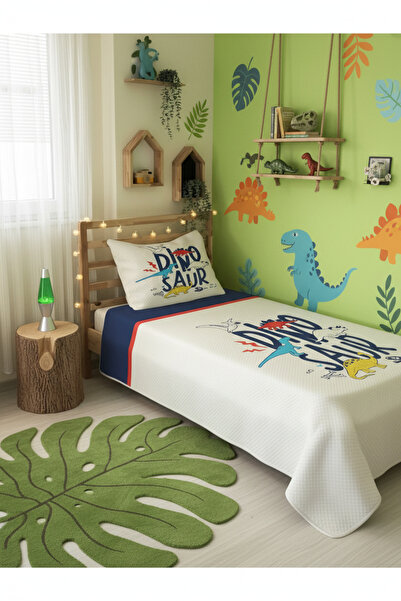 Evmila Dinozor Desenli Tek Kişilik 160x220 Cm Bebek Ve Çocuk Pike Seti - ÇARŞ...