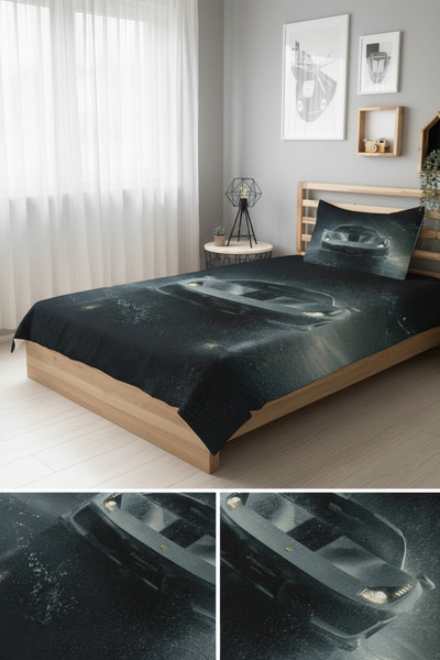 Evmila Spor Araba Desenli Genç Ve Çocuk Baskılı Tek Kişilik Pike Takımı 160x2...